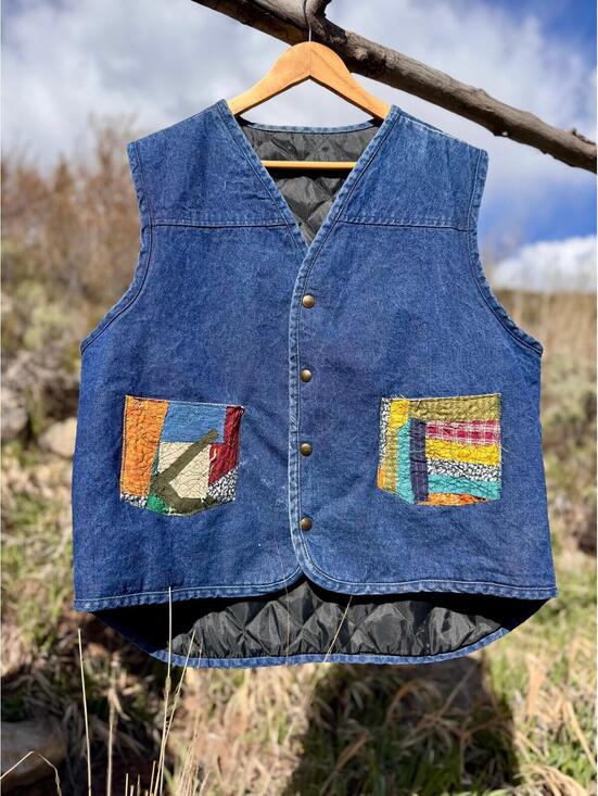 Jackets & Blazers - Upcycled Quilted Denim Patch Vest (L/XL)
